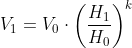 V_{1}=V_{0}\cdot \left ( \frac{H_{1}}{H_{0}} \right )^{k}